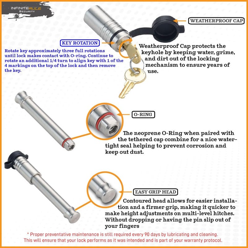 InfiniteRule Security 61680 | 3 Pack, Keyed Alike, Hitch Locks for Gen-Y Hitch Mega Duty 32K LB Series - Fits Adjustable Ball Mount Only - Does NOT FIT Vehicle Receiver - Image 5